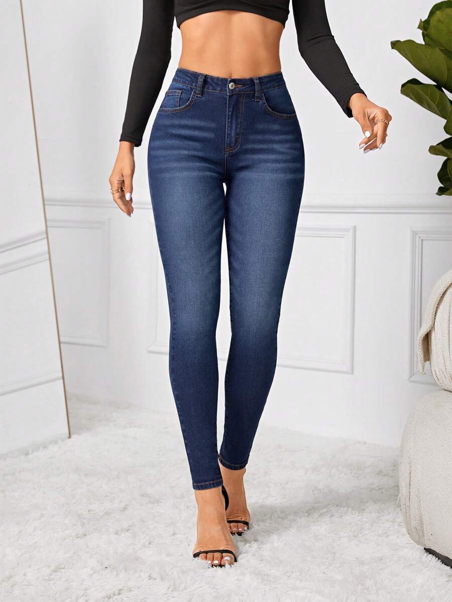 High Rise Elastic Skinny Jeans