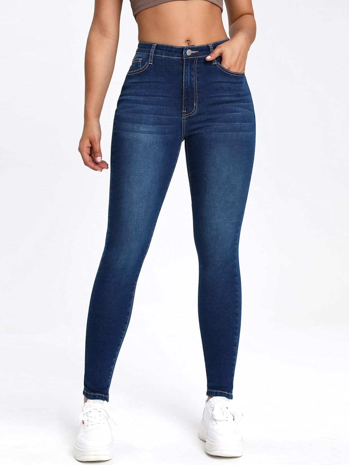 High Rise Elastic Skinny Jeans