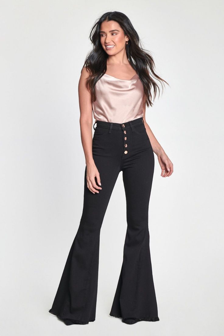 High Waist Buttoned Flared Jeans