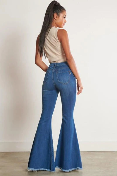 High Waist Buttoned Flared Jeans