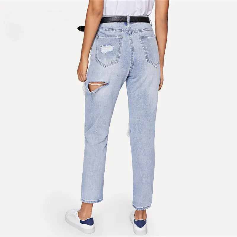Ripped Jeans For Women Blue Denim Trousers