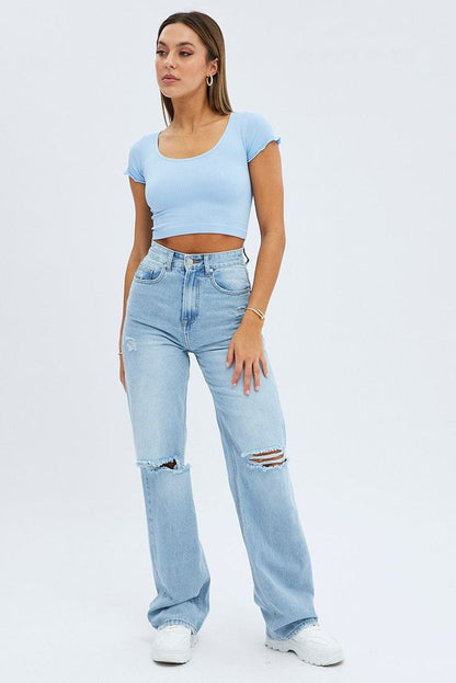 Hight Waist Blue Denim Jeans
