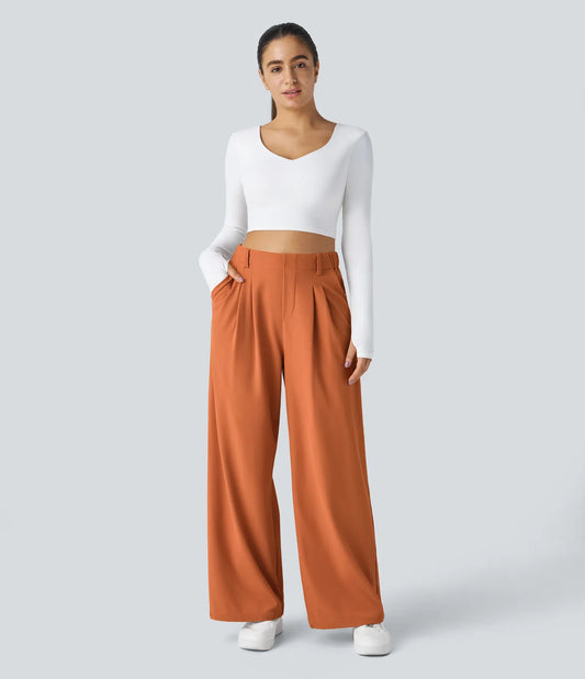 Solid Wide Leg Pants For Woman Work Business