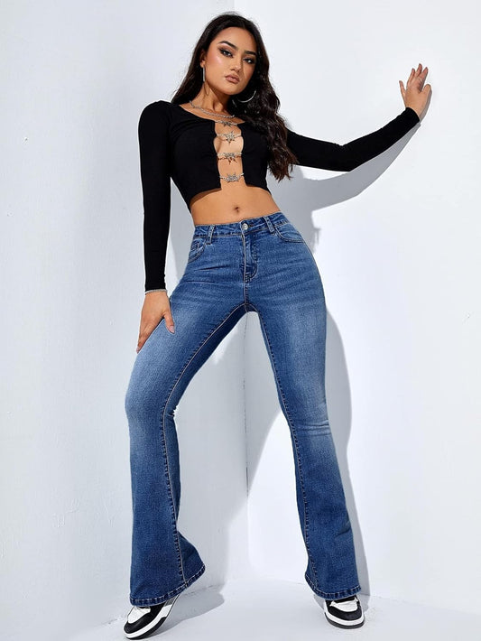 High Waist Slim-fit Stretch Flare Jeans