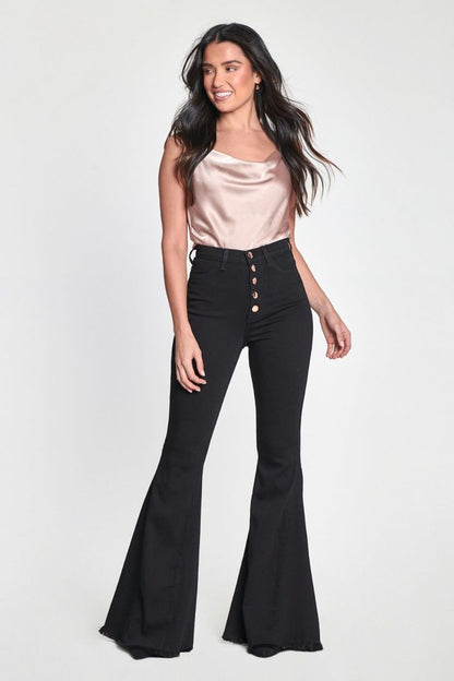High Waist Buttoned Flared Jeans