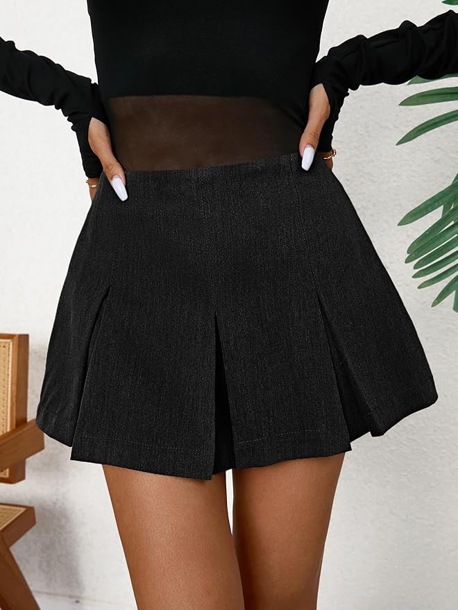 High Waist Pleated Mini Skirt