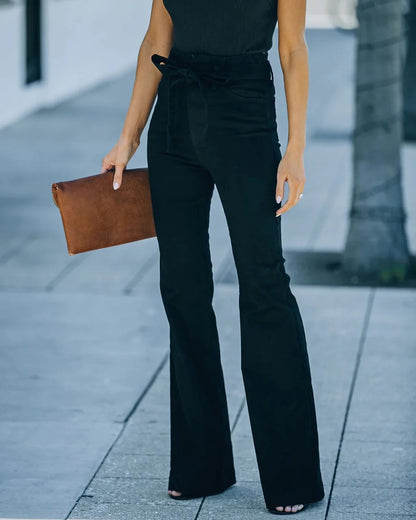 High Rise Bow Tie Tummy Control Flared Jeans